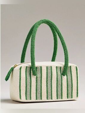 Last One Anthropologie Beaded Box-Shaped Bag Purse Green White New